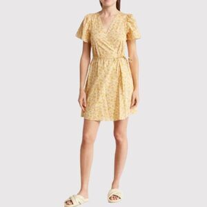 Madewell Womens Dress Yellow Fiore Mini Floral Ditsy V Neck Wrap A Line Boho XS